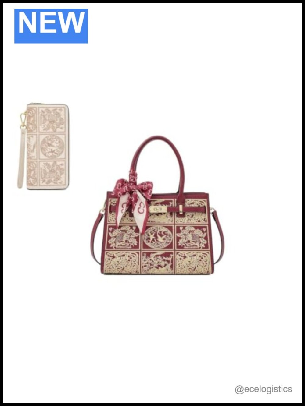 Medium Tote Bag & Leather Wallets Set, Genuine Leather, Crossbody, Adjustable